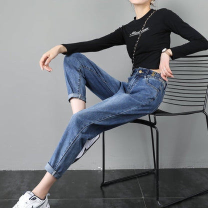 Damen-Jeans mit Hohem Bund, Lockerer Passform und Geradem Beinverlauf