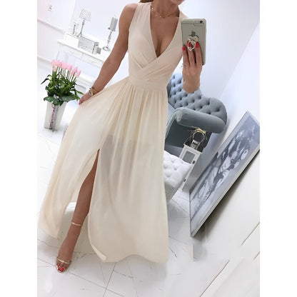 Ärmelloses Weißes Maxi-Kleid mit Holzknöpfen | Ideal für Frühling und Sommer