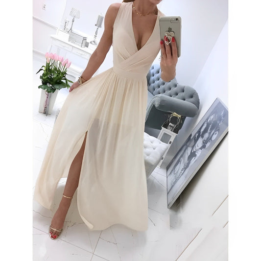 Ärmelloses Weißes Maxi-Kleid mit Holzknöpfen | Ideal für Frühling und Sommer