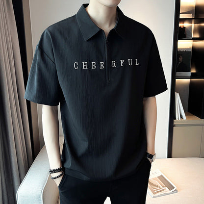 Herren-Poloshirt mit Buchstaben-Print, Kurzarm, Ideal für den Sommer