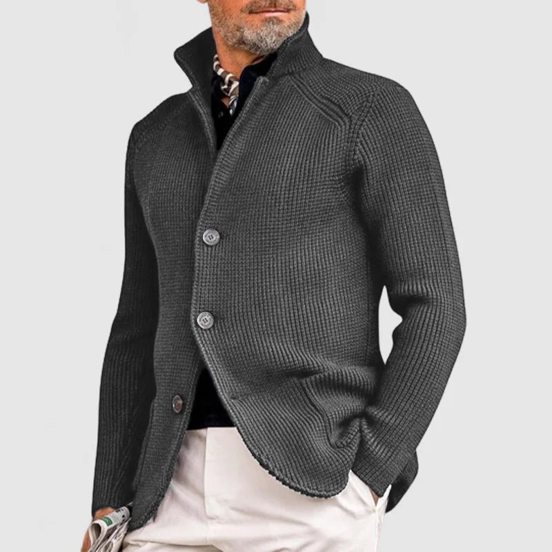 Herren-Cardigan mit Stehkragen und Knopfleiste