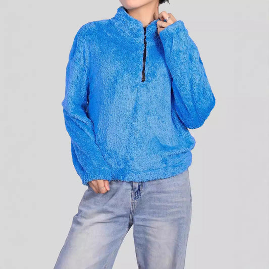 Damen Herbst-Zipper-Pullover mit halbem Stehkragen und langen Ärmeln