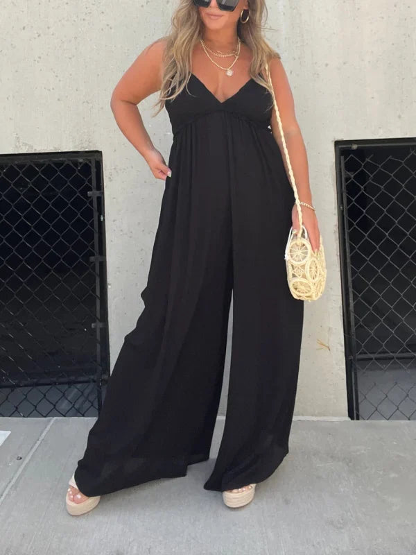 Eleganter Rückenfreier Jumpsuit mit Weitem Bein – Ärmellos, Verstellbare Träger - Ideal für den Sommer