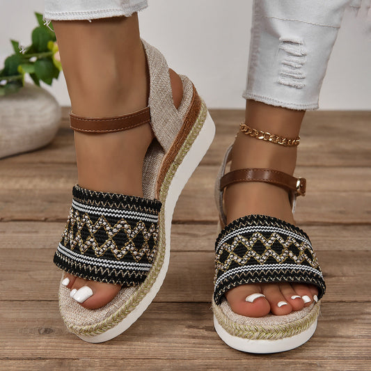 Hohle Keilabsatz-Sandalen mit Knöchelriemen-Schnalle | Ideal für den Sommer