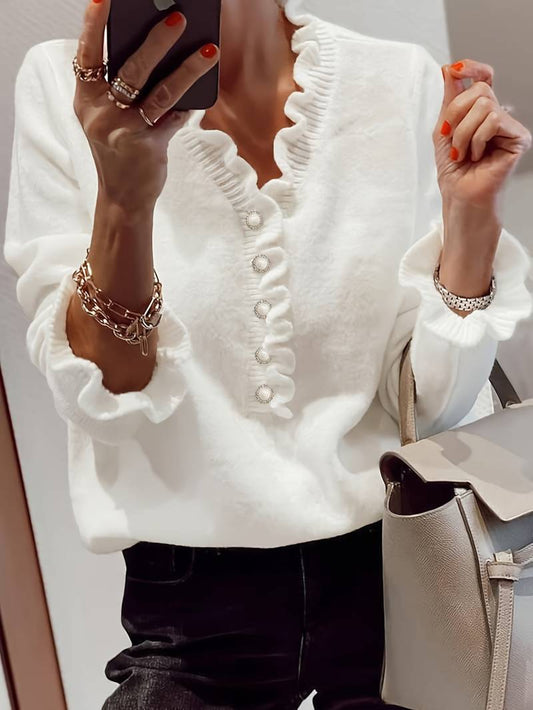 Pullover mit tiefem V-Ausschnitt und Knotendetail auf der Vorderseite | Ideal für Frühling und Herbst