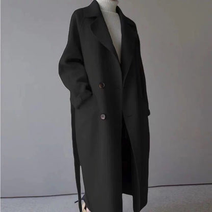 Mittellanger Damen-Wollmantel mit Gürtel | Beidseitig tragbar | Ideal für Herbst & Winter