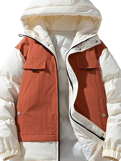 Herren Kapuzen-Pufferjacke mit Farbblock-Design und Wattierung – Ideal für den Winter