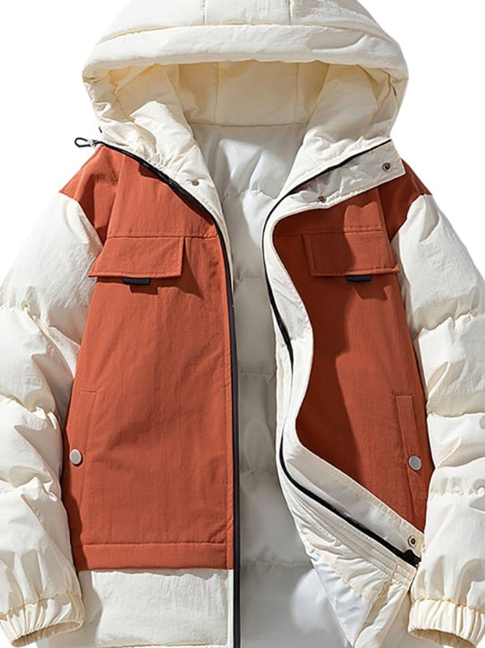 Herren Kapuzen-Pufferjacke mit Farbblock-Design und Wattierung – Ideal für den Winter