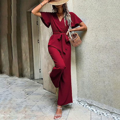 Jumpsuit mit V-Ausschnitt, Seitentaschen und lockerer Passform | Ideal für Frühling und Sommer
