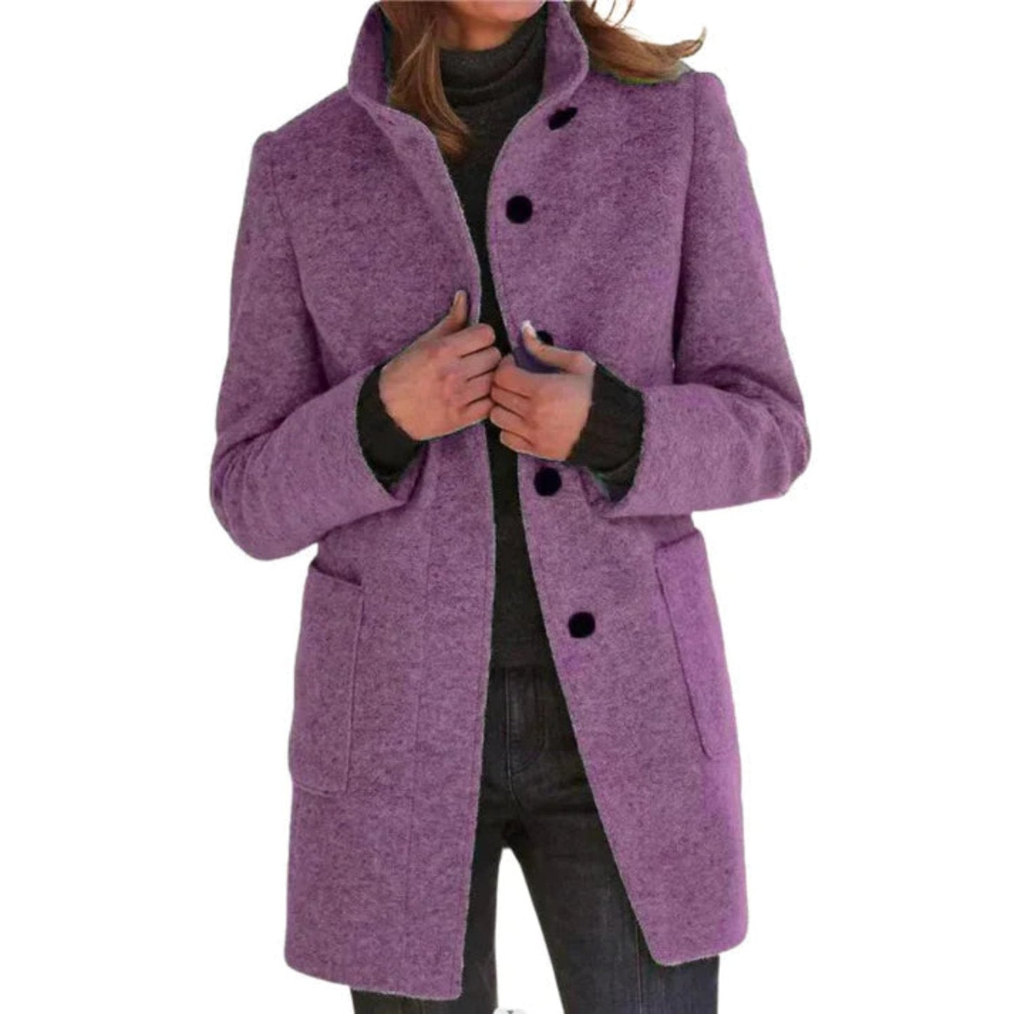 Damen Wintermantel mit monochromem Muster und langen Ärmeln