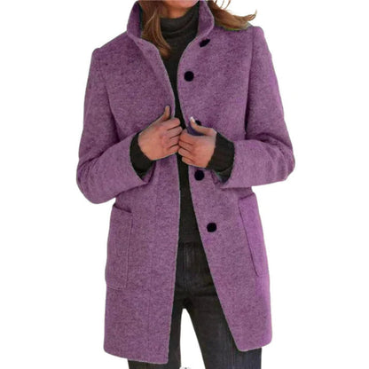 Damen Wintermantel mit monochromem Muster und langen Ärmeln