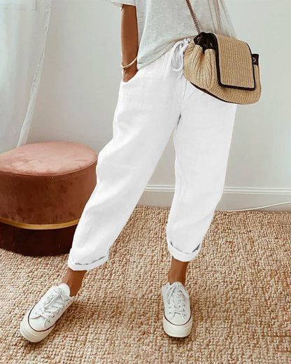 Herren Baumwoll-Leinenhose – Atmungsaktiv, Leicht, Einfarbig, Mid-Waist, Lange Hose mit Tasche – Ideal für Frühling, Sommer, Herbst