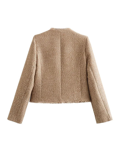 Damen Winterjacke tailliert aus Tweed mit Knopfverschluss