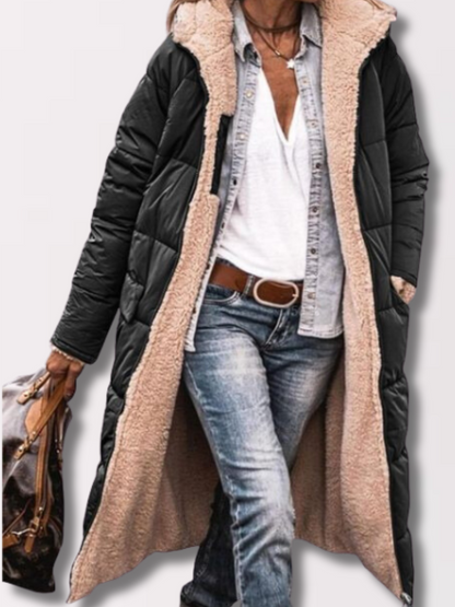 Lange Sherpa-gefütterte Pufferjacke mit abnehmbarer Kapuze | Ideal für den Winter