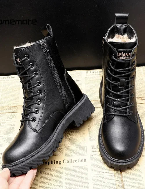 Isolierte Winterstiefel für Damen aus schwarzem Echtleder mit Reißverschluss und rutschfester Sohle | Ideal für Herbst/Winter