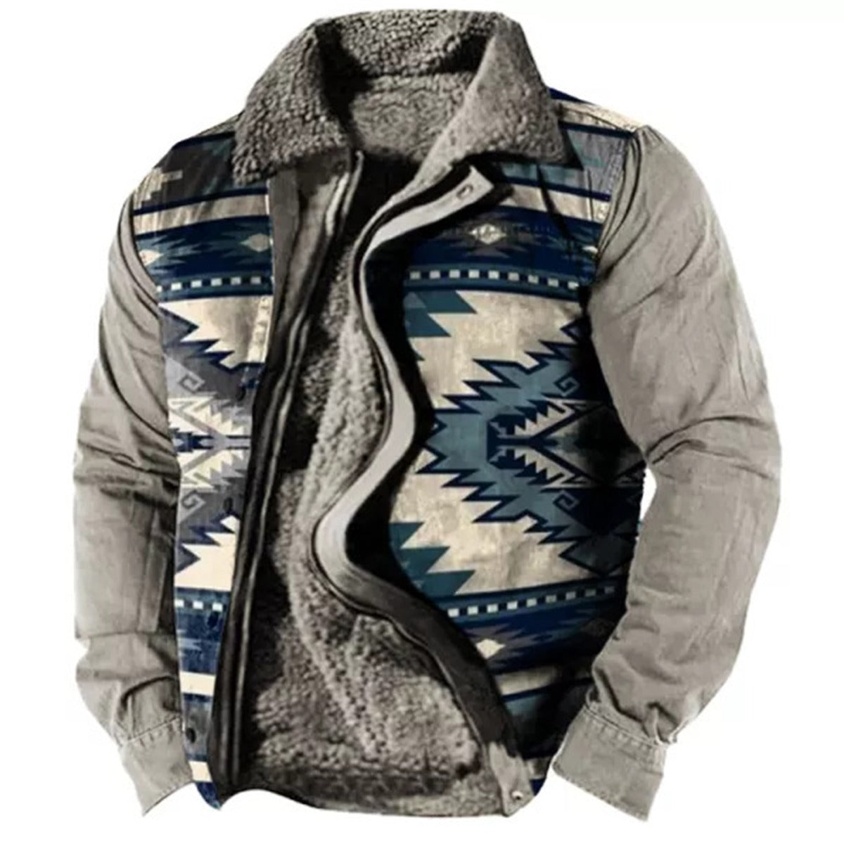 Herren Fleecejacke mit Aztekischem Geometrischem Print – Ideal für Herbst und Winter
