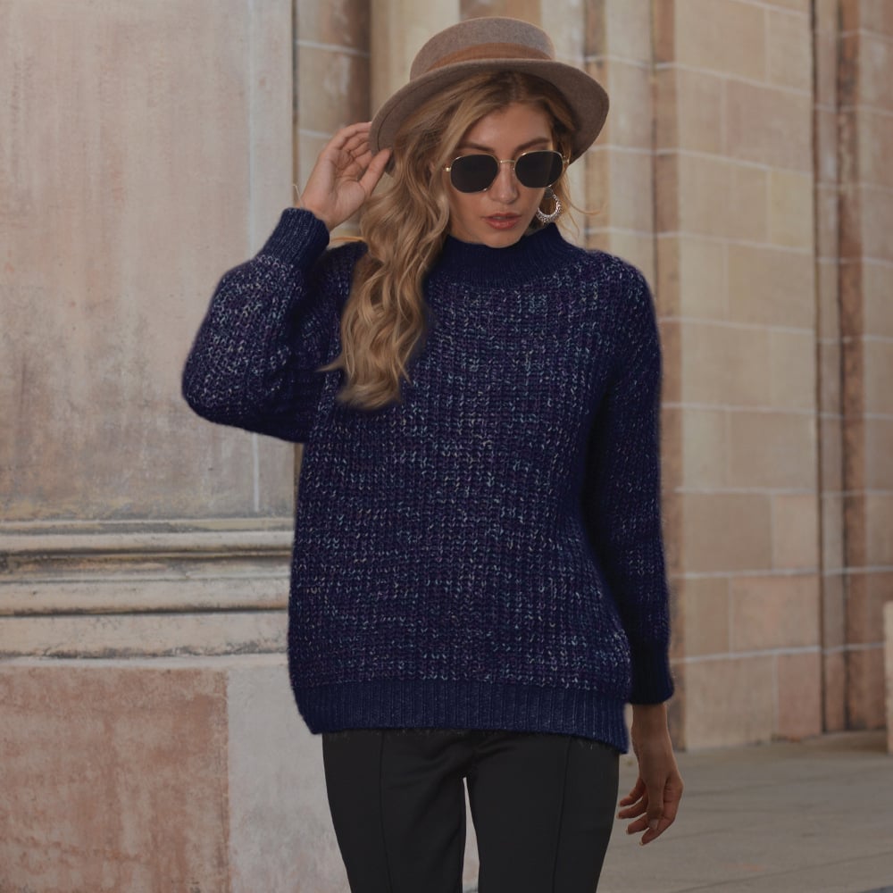 Damen Herbstpullover aus Seidenmischung mit Rundhalsausschnitt, langen Ärmeln und mittlerer Dicke