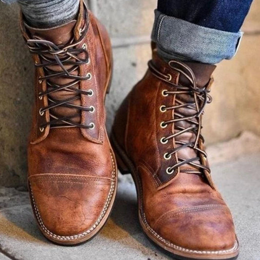 Herren Schnürstiefeletten mit Runder Spitze und Eckigem Absatz