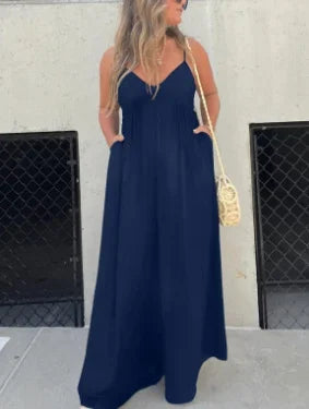 Eleganter Rückenfreier Jumpsuit mit Weitem Bein – Ärmellos, Verstellbare Träger - Ideal für den Sommer
