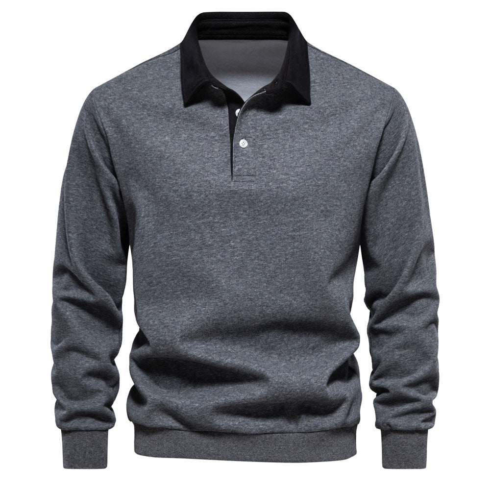 Herren Langarmshirt mit Polokragen und Umlegekragen