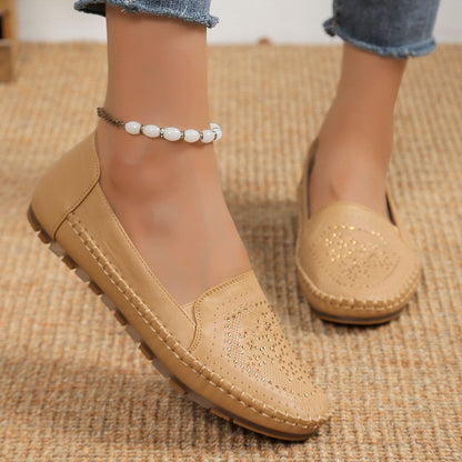 Damen-Slip-On-Loafer für den Frühling mit künstlichem PU-Obermaterial, Ziernähten und Gummisohle