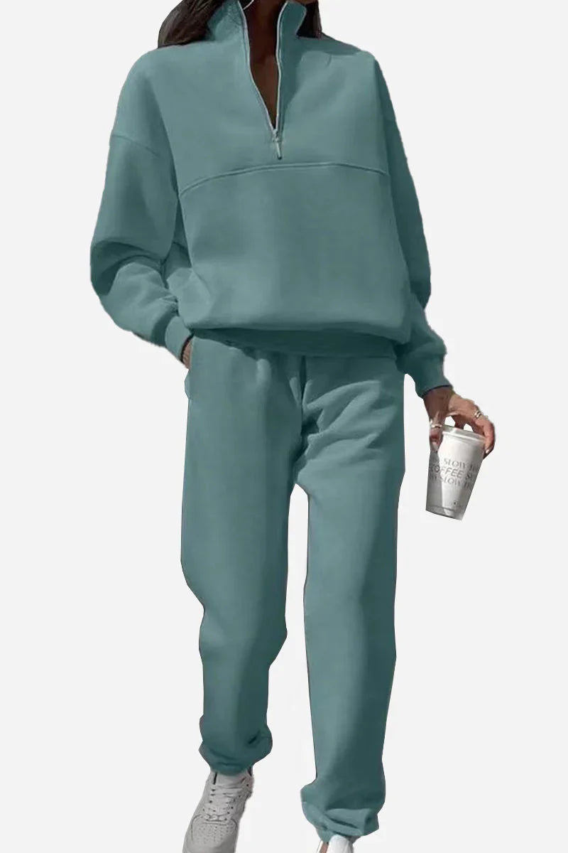 Zweiteiliges Damen-Jogger-Set aus Baumwollmischung mit Kapuzenpulli und Jogginghose | Ideal für Frühling & Herbst