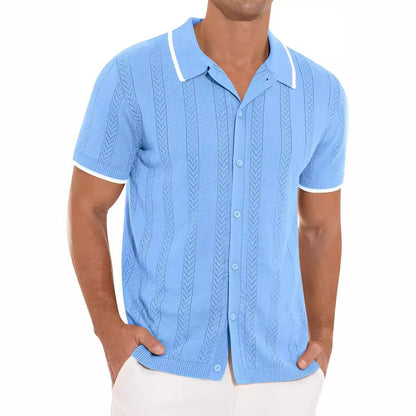 Lapel Kurzarm Hemd Sommer Herren Atmungsaktiv Hohles Design – Ideal für Sommer