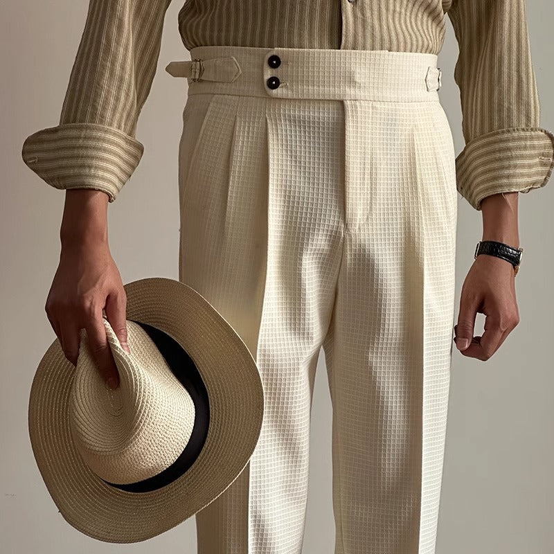 Herren-Anzughose mit geradem Bein, hoher Taille und Waffelstruktur