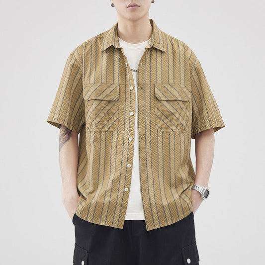 Herren Seersucker Gestreifte Textur Kurzarm-Cardigan – Ideal für den Sommer