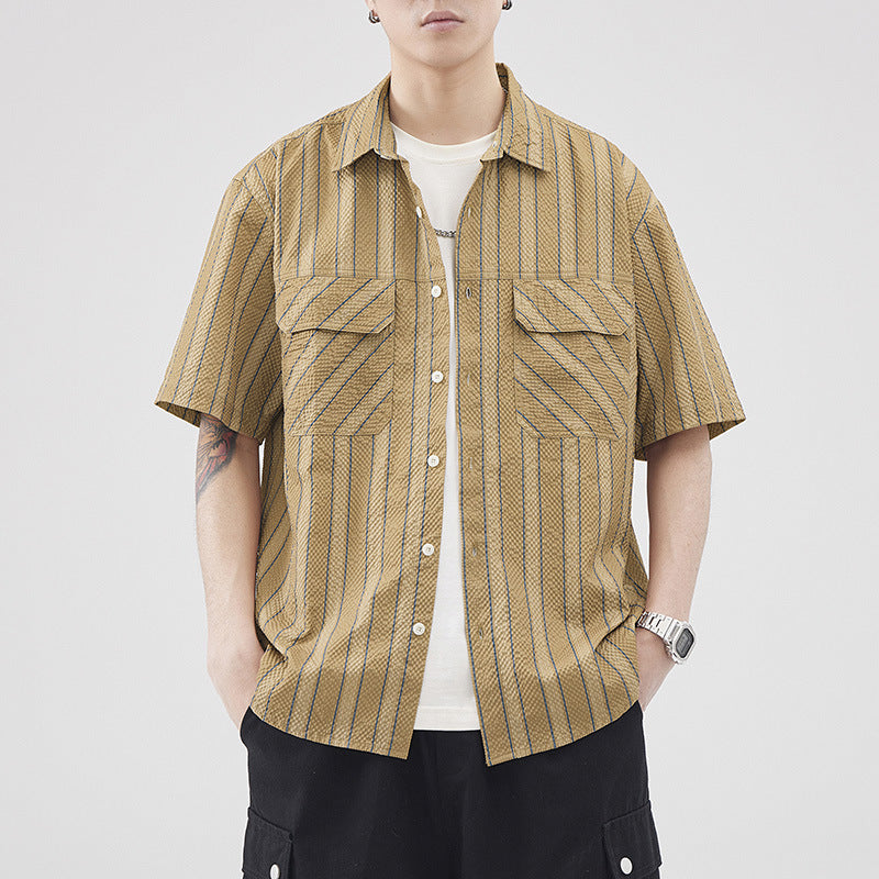 Herren Seersucker Gestreifte Textur Kurzarm-Cardigan – Ideal für den Sommer