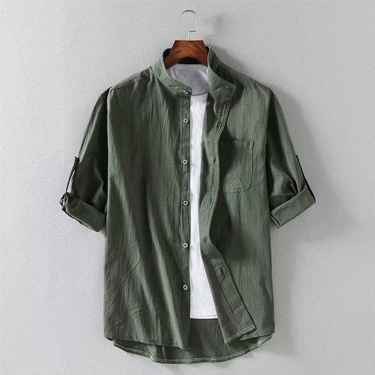 Herren Kurzarm Leinenmischung Cardigan-Hemd – Ideal für den Sommer