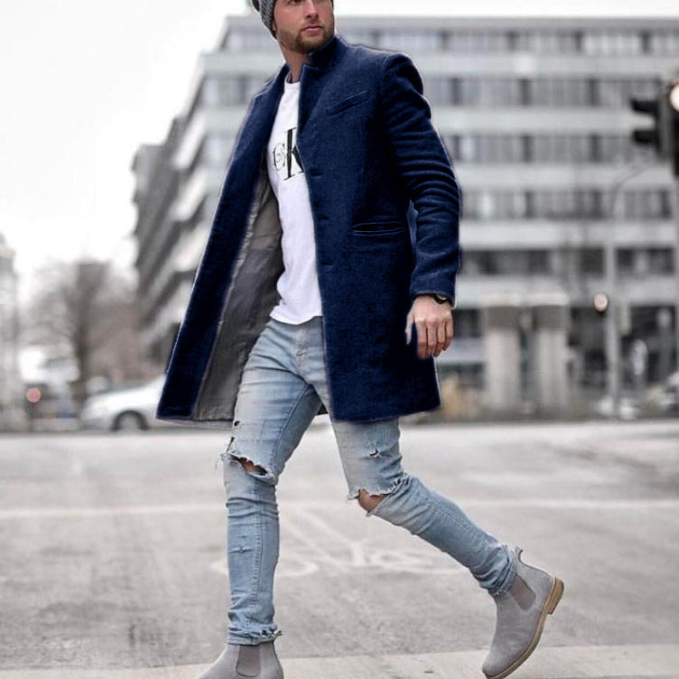 Herren Wintermantel mit Einreiher-Verschluss und Uni-Farben