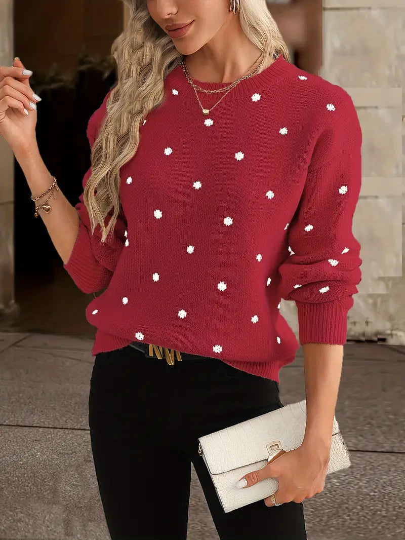 Damen Strickpullover mit langen Ärmeln und Punktmuster | Ideal für Herbst/Winter