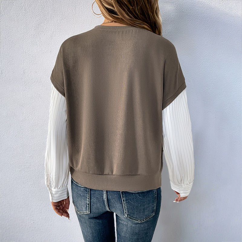 Damen Strickpullover mit Two-Piece-Effekt, Rundhalsausschnitt und langen Ärmeln