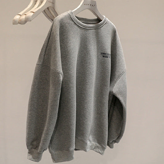 Damen Winter-Sweatshirt mit dickem Fleecefutter, lockerem Schnitt, Pullover-Design und langen Ärmeln