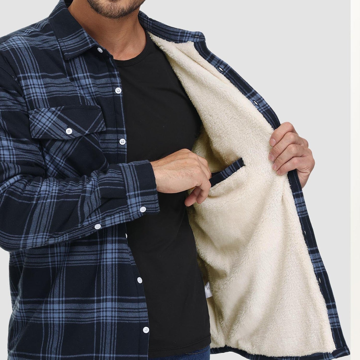 Gefütterte karierte Überhemdjacke mit Knopfverschluss und Seitentaschen | Ideal für Herbst/Frühjahr