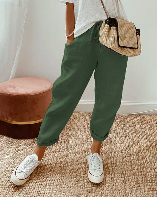 Herren Baumwoll-Leinenhose – Atmungsaktiv, Leicht, Einfarbig, Mid-Waist, Lange Hose mit Tasche – Ideal für Frühling, Sommer, Herbst
