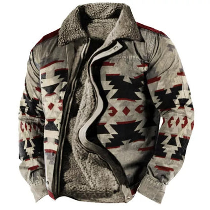 Herren Fleecejacke mit Aztekischem Geometrischem Print – Ideal für Herbst und Winter