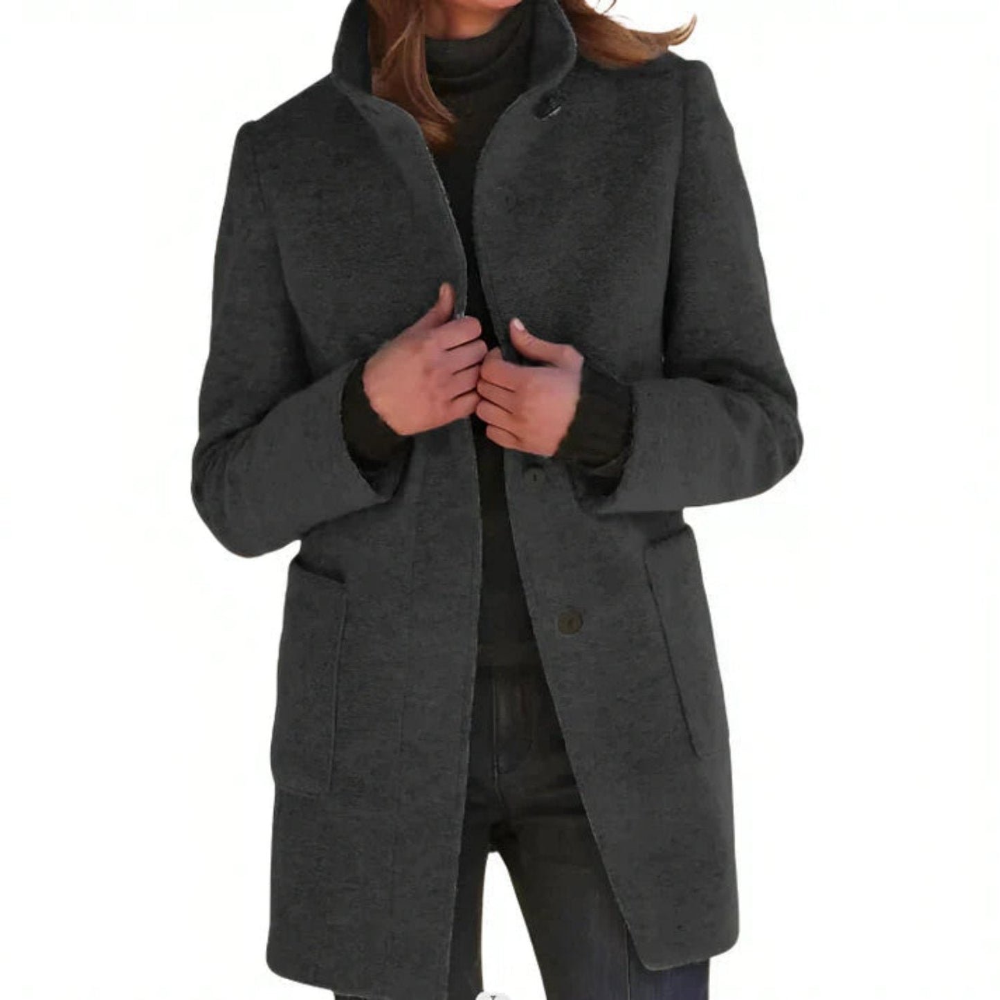 Damen Wintermantel mit monochromem Muster und langen Ärmeln
