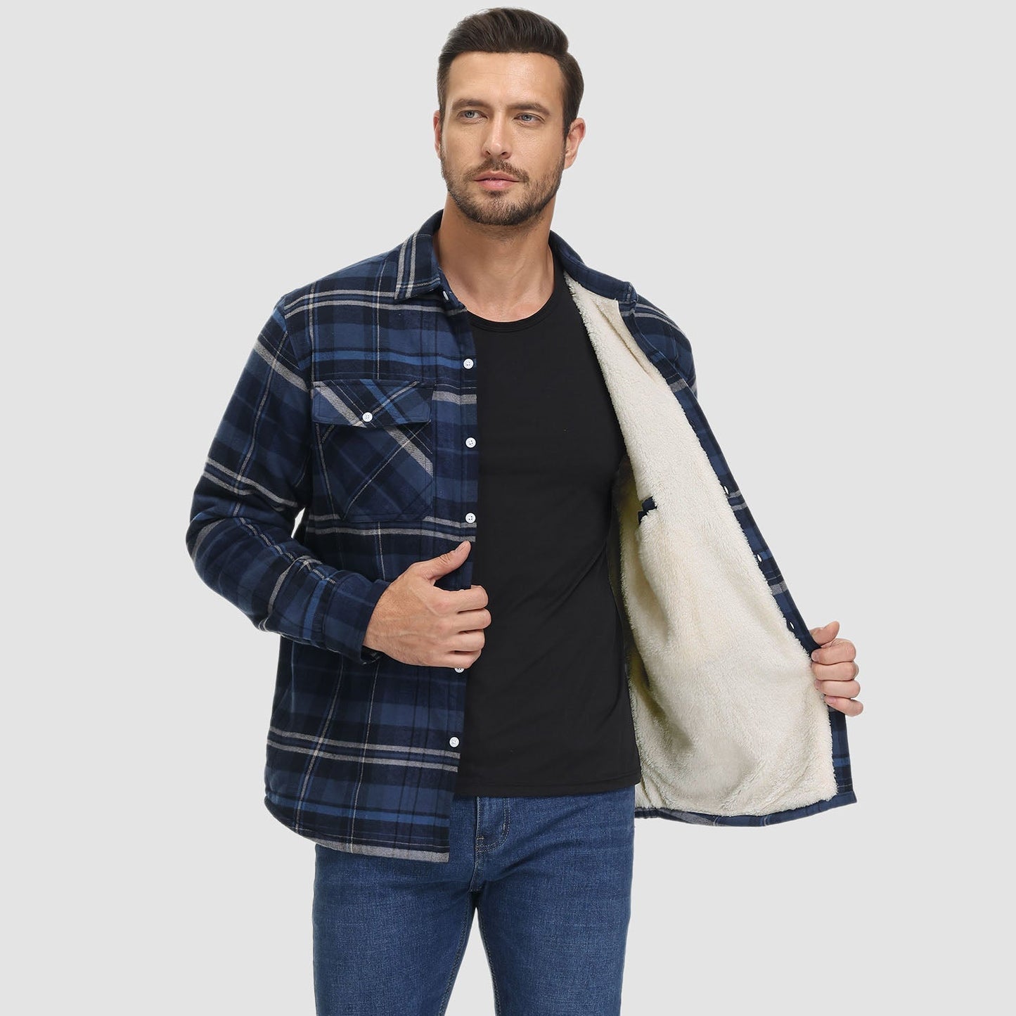 Gefütterte karierte Überhemdjacke mit Knopfverschluss und Seitentaschen | Ideal für Herbst/Frühjahr