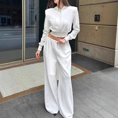 Damen-Loungewear-Set mit Kapuzenpullover und Hose mit weitem Bein