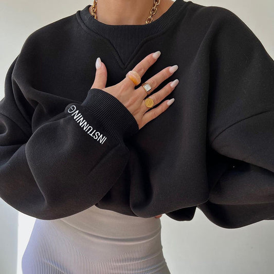 Loose Fit Rundhals Pullover aus Polyester in Uni-Farben – Ideal für Herbst