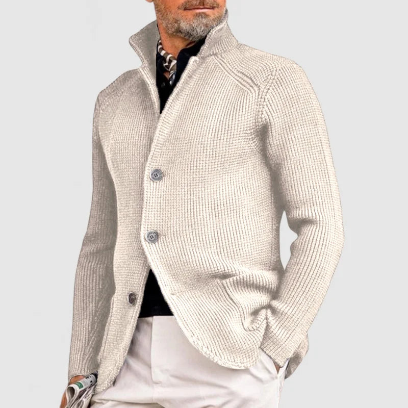 Herren-Cardigan mit Stehkragen und Knopfleiste