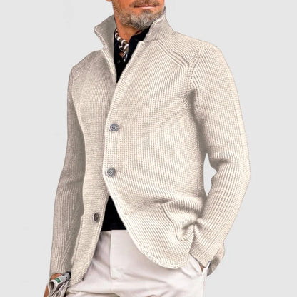 Herren-Cardigan mit Stehkragen und Knopfleiste