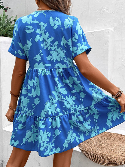 Bedrucktes Smock-Kleid mit Fledermausärmeln & Rüschen-Saum | Perfekt für Frühling & Sommer