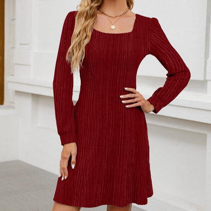 Kleid mit eckigem Ausschnitt, Laternenärmeln und Taschen | Ideal für Frühling und Herbst