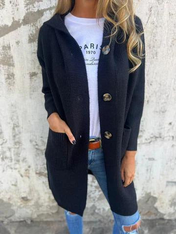 Damen Strickjacke für Herbst und Winter mit langen Ärmeln, mittlerer Länge und Taschen