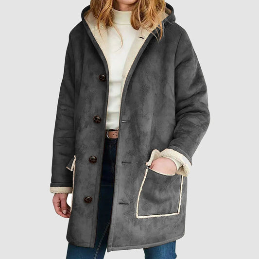 Winterwarme Fleece-Hoodie-Jacke mit verstellbaren Manschetten und Knopfverschluss – Ideal für Winter