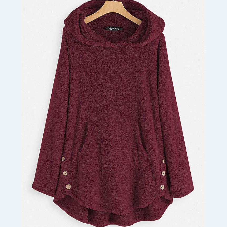 Damen Herbst Kapuzenpullover mit beidseitigem Fleecefutter, mittlerer Länge und lockerer Passform