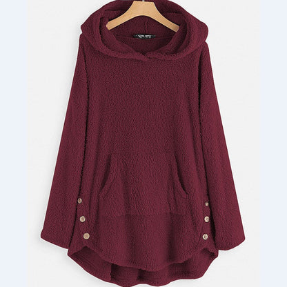 Damen Herbst Kapuzenpullover mit beidseitigem Fleecefutter, mittlerer Länge und lockerer Passform